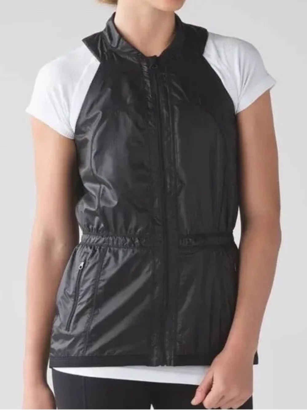 Lululemon Run With The Sun- Black Technical Zip Front Vest Open Back
